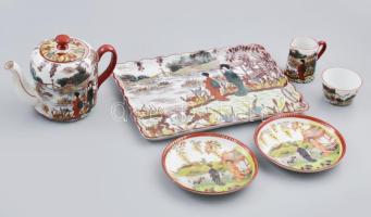 Japán porcelán teázó szett, jelzéssel, hiányos, kis kopással.