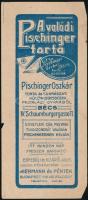 cca 1920 Pischinger Oszkár torta és cukrászati különlegességek számolócédula, szélén apró sérüléssel