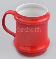 Hollóházi vérvörös mázas porcelán bögre, jelzéssel, hibátlan, m: 12,5 cm