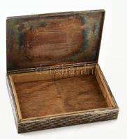 Art deco alpakka doboz, fa betéttel, kopással, 17x12x3,5 cm