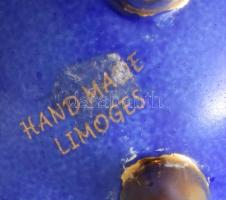 Limoges porcelán tojás ékszertartó, réz verettel, kézzel készült, minimális kopottsággal, m: 10 cm