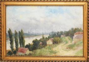 Kapicz Margit (1921-1995): Házak a Tisza parton Akvarell, papír, jelzett, üvegezett keretben, 42x65 cm