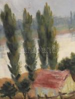 Kapicz Margit (1921-1995): Házak a Tisza parton Akvarell, papír, jelzett, üvegezett keretben, 42x65 ...