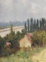 Kapicz Margit (1921-1995): Házak a Tisza parton Akvarell, papír, jelzett, üvegezett keretben, 42x65 ...