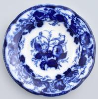 cca 1850 August Nowotny Altrohlau máza alatti kobalt festéses virágmintás mélytányér, jelzéssel, kis kopással, d: 23,5 cm