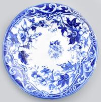 cca 1850 August Nowotny Altrohlau máza alatti kobalt festéses virágmintás mélytányér, jelzéssel, kis kopással, d: 23,5 cm
