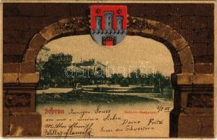 1902 Sopron, Deák tér. Blum N. kiadása. Címeres szecessziós keret, Art Nouveau, litho