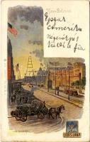 New Orleands (Louisiana), street view with tram, American flags. Atlas No. III. D. 1.