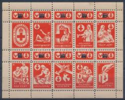 ~1942 Vöröskereszt 20f/10f adománybélyeg 10-es kisívben / Hungarian charity stamp in mini sheet of 10