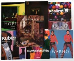 Vegyes művészeti könyvtétel, 7 db:   Honnef, Klaus: Andy Warhol 1928-1987. Tucatáruból műalkotás. Bp., 2007, Taschen - Vince. Gazdag képanyaggal illusztrált. Kiadói papírkötésben, jó állapotban.;   Kerstin Stremmel - Uta Grosenick: Realizmus. Szerk.: - -. Bp., 2005, Taschen - Vince. Gazdag képanyaggal illusztrált. Kiadói papírkötésben, jó állapotban.;   Norbert Wolf - Uta Grosenick: Expresszionizmus. Szerk.: - -. Bp., 2006, Taschen - Vince. Gazdag képanyaggal illusztrált. Kiadói papírkötésben, jó állapotban.;  Anna Ganteführer-Trier - Uta Grosenick: Kubizmus. Szerk.: - -. Bp., 2006, Taschen - Vince. Gazdag képanyaggal illusztrált. Kiadói papírkötésben, jó állapotban.;  Susanna Partsch: Paul Klee. 1879-1940. Bp., 2003, Taschen - Vince. Gazdag képanyaggal illusztrált. Kiadói papírkötésben, jó állapotban.;  Rolf Günter Renner: Edward Hopper 1882-1967. A való világ átalakítása. Bp., 2003, Taschen - Vince. Gazdag képanyaggal illusztrált. Kiadói papírkötésben, jó állapotban.;  Székely András: Munkácsy. Bp., 2008, Corvina. Gazdag képanyaggal illusztrált. Kiadói papírkötésben, jó állapotban.;