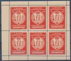 1944 Taksonyfalva közönsége a Magyar Vöröskeresztnek 20f adománybélyegek, 6-os kisíven / Hungarian charity stamps in mini sheet of 6