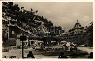 1939 Budapest I. Szent Gellért szobor, Gellérthegyi feljárat, Hungária és Attila gyógyforrások a Döbrentei térnél, Gellért Udvar