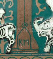 Ifj. Kátai Mihály (1935-2020): Mária a kisdeddel. Tűzzománc kép, hozzáillő bronzlemezzel fedett kere...