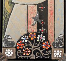 Ifj. Kátai Mihály (1935-2020): Mária a kisdeddel. Tűzzománc kép, hozzáillő bronzlemezzel fedett kere...