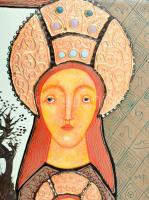 Ifj. Kátai Mihály (1935-2020): Mária a kisdeddel. Tűzzománc kép, hozzáillő bronzlemezzel fedett kere...