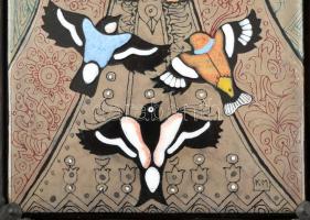 Ifj. Kátai Mihály (1935-2020): Mária a kisdeddel. Tűzzománc kép, hozzáillő bronzlemezzel fedett kere...