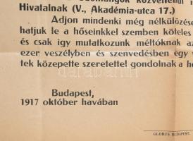 1917 Mindent a hadseregnek! A M. Kir. Honvédelmi Minisztérium Hadsegélyező Hivatalának felhívása, pr...