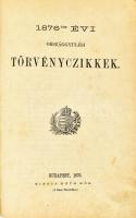 1876-ik évi Országgyűlési Törvényczikkek, Budapest, kiadja Ráth Mór. Bp., 1876 Korabeli félbőr kötés...