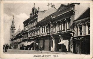 1933 Szombathely, Fő tér, Pintér Ilona üzlete, Első Magyar Biztosító Társaság főügynöksége, Takarékpénztár. Donáth Gyula kiadása (EB)