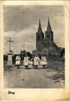 Bény, Bína; Római katolikus templom, Országzászló / church, Hungarian flag (EB)