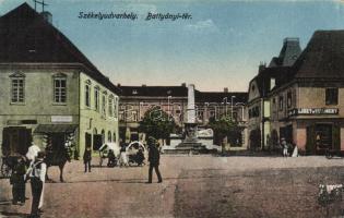 Székelyudvarhely Battyányi square with Millenium Monument and the shop of Liszt