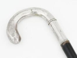 Antik sétabot, ezüst (Ag) fejjel, jelzéssel, kopással, h: 98 cm