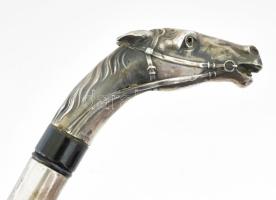 Antik sétabot, lófej alakos ezüst (Ag) fejjel, jelzéssel, kopással, h: 95 cm