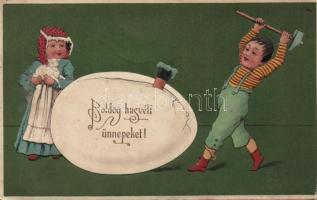 Easter, egg-breaker children Emb. Litho, Húsvét, tojástörő gyerekek Emb. litho