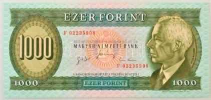 1996. 1000Ft &quot;F 02235908&quot; ritka betűjel! T:AU / Hungary 1996. 1000 Forint &quot;F 02235908&quot; rare serial! C:AU