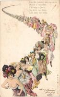 Girls in a row humour Litho s: Hegedüs-Geiger