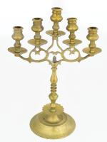 Bronz gyertyatartó, ötágú, kopással, m: 38,5 cm