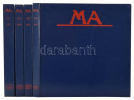 MA. Aktivista művészeti és társadalmi folyóirat. 1-4. köt. Szerk.: Kassák Lajos, Uitz Béla.. Teljes, reprint kiadás: Bp.-Wien, 1916-1925. 1-10. évf. Bp., 1971. Akadémiai. A 4. kötetben 3 melléklettel. Kiadói festett nyl-kötésben.   Benne rengeteg Kassák Lajos, és Bornyik Sándor vonatkozású részel. A Bortnyik Sándor grafikai vonatkozású részek a következők:  4. Bortnyik művei a MA számaiban  4.1.  Bortnyik Sándor: Eredeti linóleummetszet, 1918         1918. III. 7. sz. címlapon [Lovas]  4.2.  Bortnyik Sándor: Eredeti linóleummetszet, 1918         1918. III. 8-9. sz. egész oldalas reprodukció [Illusztráció Barta Sándor verséhez]  4.3.  Metszet aláírás nélkül, 1918         1918. III. 12. sz. Internacionális szám címlapon [Vörös zászló]  4.4.  Reprodukció Bortnyik Sándor aláírásával, 1919         1919. IV. 1. sz. címlapon [Illusztráció Újvári Erzsi verséhez]  4.5.  Bortnyik Sándor: Metszet, 1919         1919. január. Első világszemléleti különszám címlapon [Kommunista köztársaságot!]  4.6.  Bortnyik Sándor: Linóleum-metszet, 1919         1919. IV. 5. sz. címlapon [Küzdelem]  4.7.  Bortnyik Sándor: Linóleum-metszet, 1919         1919. IV. 7. sz. címlapon [Evezősök]  4.8.  Bortnyik Sándor: Metszet, 1919         1919. májusi demonstratív különszám címlapon [Kompozíció öt alakkal]  4.9.  Bortnyik Sándor: Metszet, 1919         Világszemléleti harmadik különszám címlapon [Liebknecht]  4.10.  Bortnyik Sándor: Metszet, 1919         Világszemléleti negyedik különszám címlapon [Lenin]  4.11.  Egész oldalas metszet aláírás nélkül, 1920         1920. V. 3. sz. június 1. címlapon [Zászlóvivők]  4.12.  Egész oldalas metszet aláírás nélkül címlapon, 1918         Manifest zum internationalen Kongress der Intellektuellen. Herausgegeben von den ungarländischen Künstlern. (6 Sonderheft der Zeitschrift MA. 23. Oktober) [Vörös Nap]  4.13.  Egész oldalas fametszet cím és jelzet nélkül, 1921         1921. VI. 1-2. sz. címlapon [Absztrakt kompozíció]  4.14.  Bortnyik Sándor: Rajz, 1920         1921. VI. 5. sz. március 15. szövegközti illusztráció 63. lapon [Zászlóvivők]   In Bakos Katalin: Bortnyik Sándor és a Műhely. Bortnyik Sándor tervezőgrafikai munkássága (1914-1947) és  a magyar bauhaus (1928-1938). (Határesetek No. 5.) Bp., 2018, LHarmattan Könyvkiadó-Kossuth Klub, pp. 260., 273-274. 