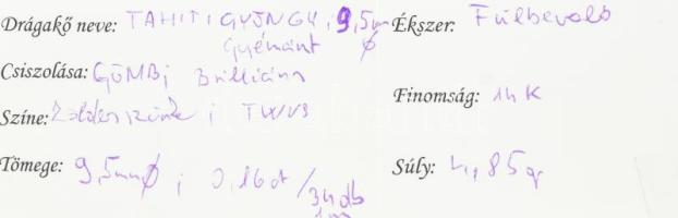 Arany (Au) 14K fülbevalópár 34 db gyémánttal és Tahiti gyönggyel, jelzett, h: 2,5 cm, bruttó: 4,85 g