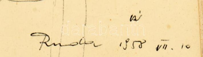 Würtz Ádám (1927-1994): Parasztférfi, falusi életkép. Tus, toll, papír. Jelzett, a művész autográf a...