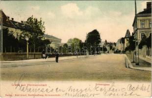 1909 Nagyszeben, Hermannstadt, Sibiu; Schewisgasse / Schewis utca. Karl Graef kiadása / street view (fa)