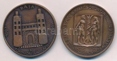 Bartos Endre (1930-) 1986. MÉE Baja - I. Lipót - III. Károly / Baja Mezőváros bronz emlékérem (42,5mm) + 1987. Baja - Törökkori várkapu 1687 - 1987 kétoldalas bronz emlékérem (42,5mm) T:UNC,AU Adamo BA1