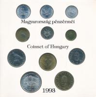 1993. 10f-200Ft (11xklf) forgalmi sor "Magyarország pénzérméi" karton dísztokban, egy lapo...