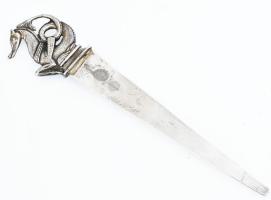 Ezüst(Ag) plasztikus vízi csikó nyelű könyvjelző vagy levélbontó, jelzett, h: 15,5 cm, nettó: 33 g