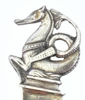 Ezüst(Ag) plasztikus vízi csikó nyelű könyvjelző vagy levélbontó, jelzett, h: 15,5 cm, nettó: 33 g