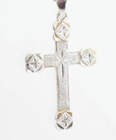 Ezüst(Ag) walles nyaklánc mintás kereszt medállal, jelzett, h: 55 cm, 5×3 cm, nettó: 14,7 g