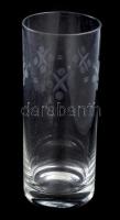 12 darabos csiszolt mintás üveg üdítőspohár szett, hibátlan, m: 15,5 cm