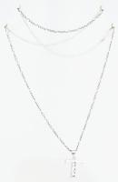 Ezüst(Ag) figaro nyaklánc köves áttört T medállal, jelzett, h: 50 cm, 2,2×1,5 cm, bruttó: 4,9 g