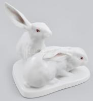 Herendi nyúlpár, kézzel festett, jelzett, hibátlan, m: 14,5 cm