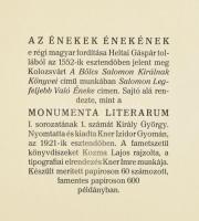 Canticum canticorum az az bölcs Salamon király által szerzett Énekek éneke mellyet a régi és igaz sz...