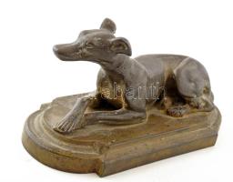 Munkácsy Vasgyár? Pihenő kutya levélnehezék, korának megfelelő állapotban, 17x8x9 cm