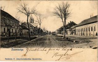 1903 Zsombolya, Hatzfeld, Jimbolia; utca. Perlstein F. kiadása / street view (ázott / wet damage)