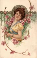 Hölgy, floral, Art Nouveau, Emil Dotzert Serie 360. litho, Lady, floral, Art Nouveau, Emil Dotzert Serie 360. litho
