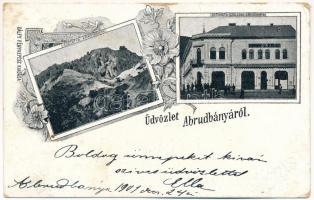 1901 Abrudbánya, Abrud; Csetatya aranybánya, Detonata szálloda. Gálfy fényképész kiadása / gold mine, hotel. Art Nouveau, floral (kopott sarkak / worn corners)