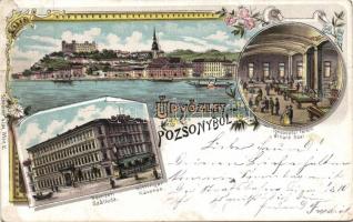 Pozsony with National Hotel, Café Hüttinger amd Snooker Hall litho (EK Rb)