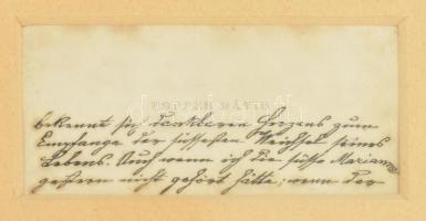 Popper Dávid (1843-1913) gordonkaművész saját kezű sorai névjegykártyáján, őt ábrázoló nagyméretű fo...